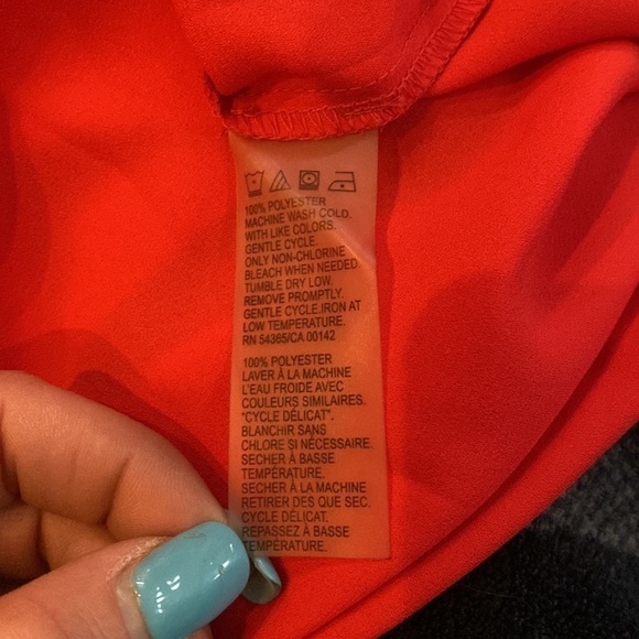 Allison Daley Red button down blouse with front tie and unique rolled sleeves.1X - Picture 6 of 6